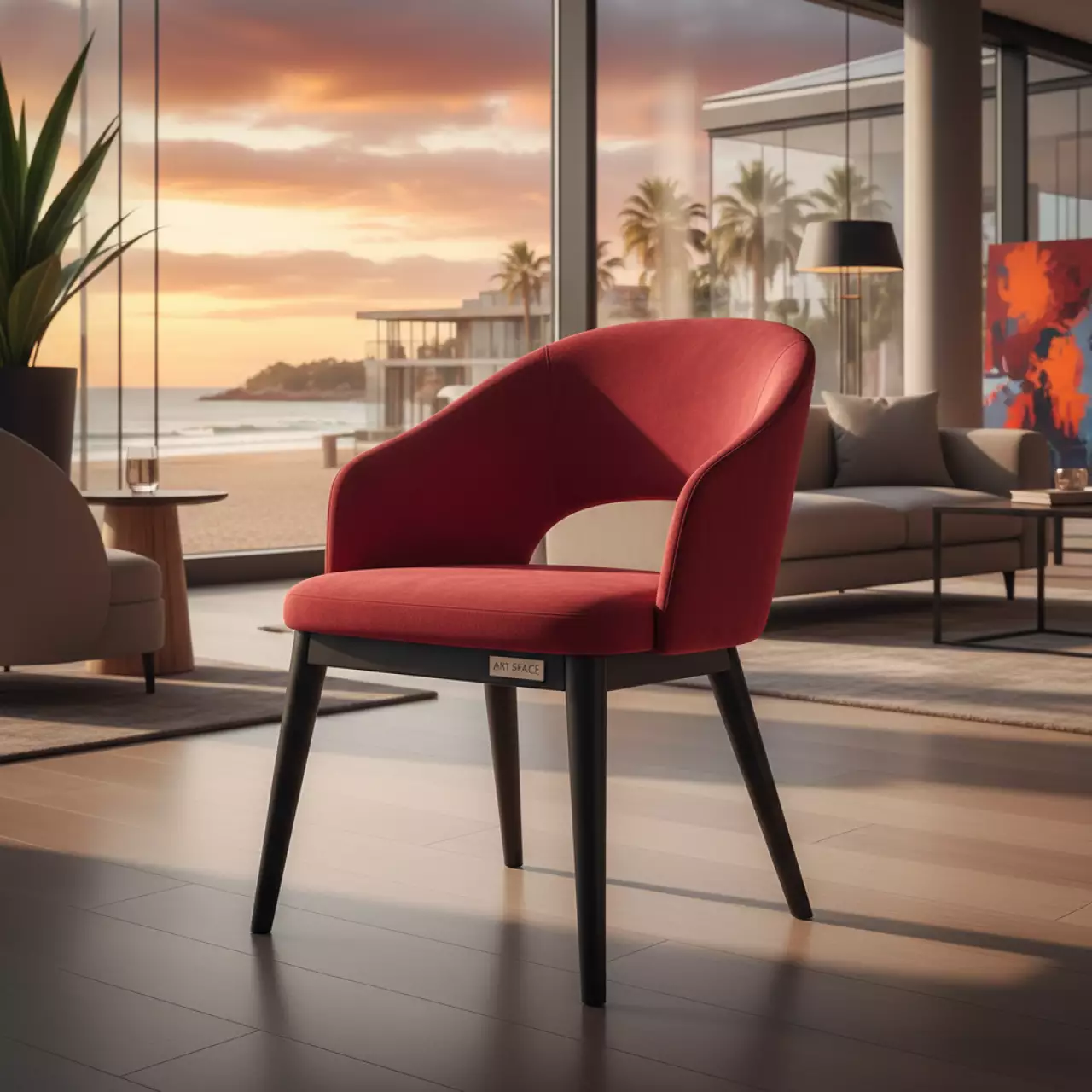 Аренда Полукресло велюр Verona 23 Red ножки бук морилка черная Ostin на пляже «Мандарин» — ART SPACE