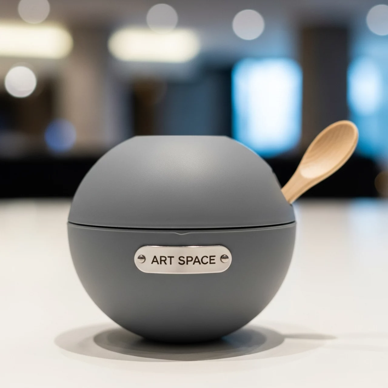Аренда Полусфера Мун пластик с деревянной ложкой 50 мл серая в Green Flow Hotel — ART SPACE