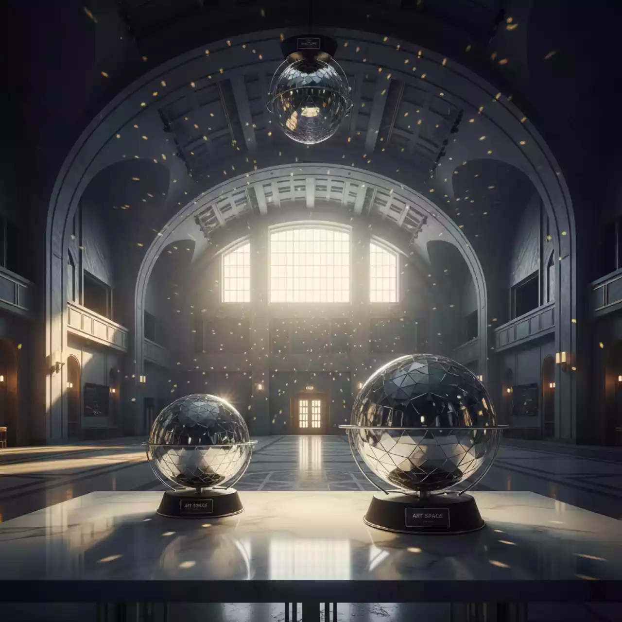 Аренда Полусфера зеркальная с мотором для настольного или потолочного крепления в ледовом дворце «Большой» — ART SPACE