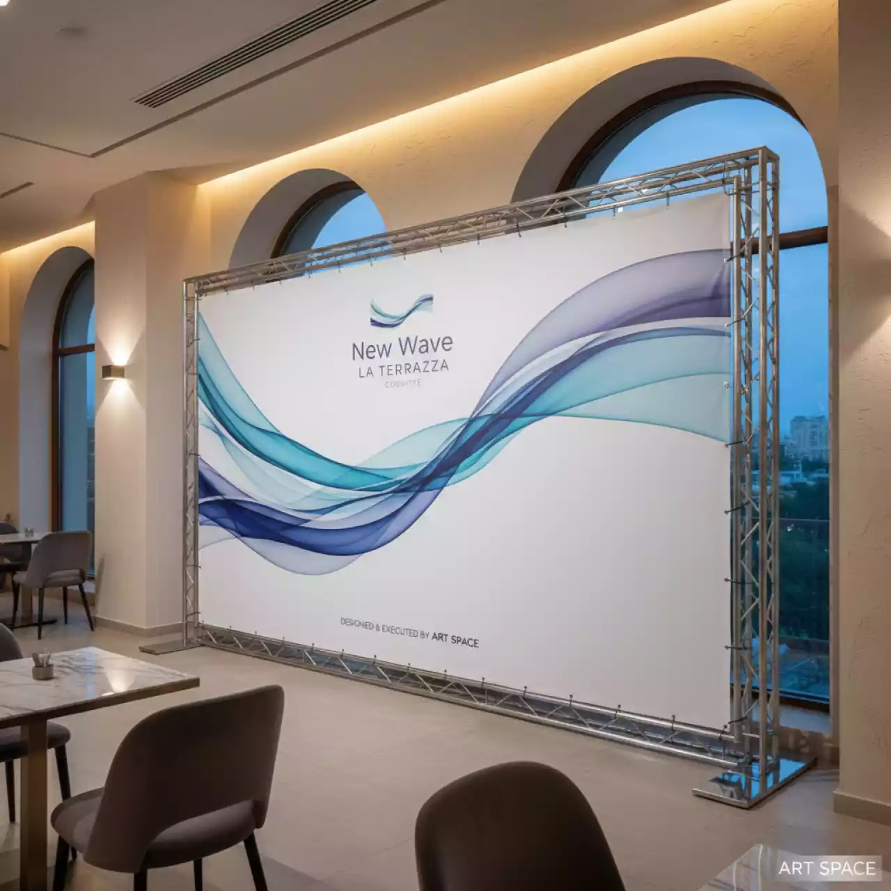 Аренда Пресс волл 3х2 м для конференции в ресторане «La Terrazza» — ART SPACE