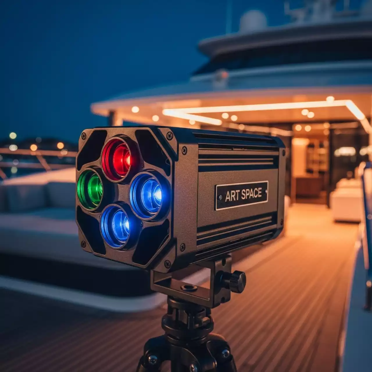 Аренда Прибор цветомузыкальный лазерный Alien 3D RGB 400 мВт DMX 512 на VIP теплоходе (Морпорт Сочи) — ART SPACE