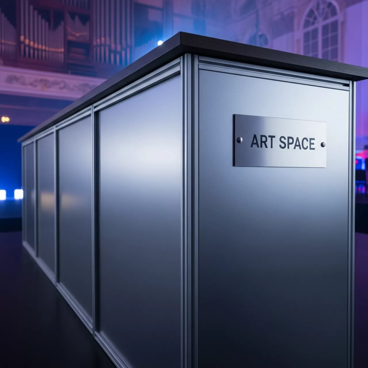 Аренда Прилавок глухой алюминиевый профиль 900х500х900 в Зале органной и камерной музыки — ART SPACE