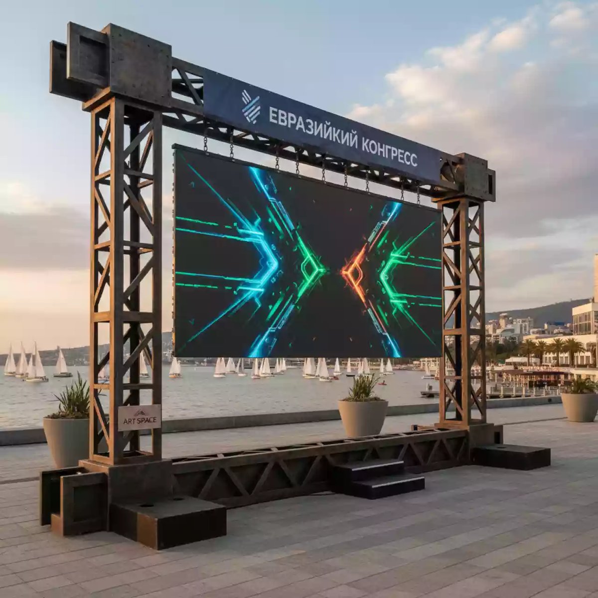 Аренда Проекционный экран 3x2 м на парусной регате (Сочи) — ART SPACE