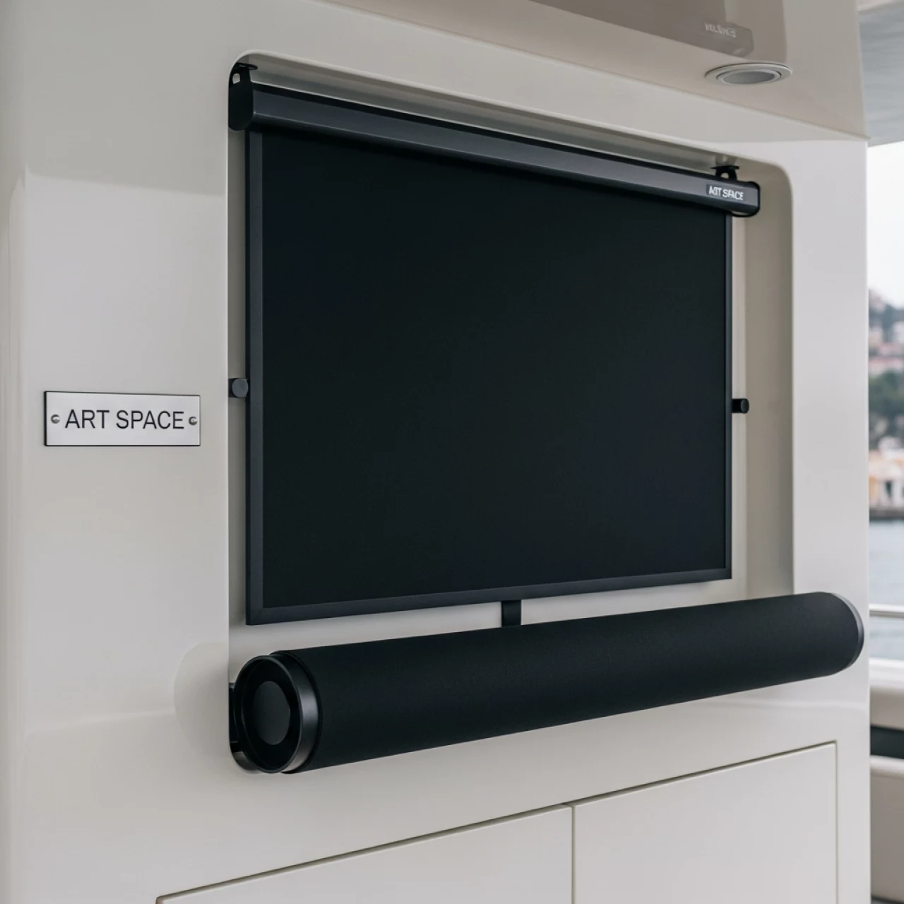 Аренда Проекционный экран ViewScreen Scroll 180х180 1 1 на VIP теплоходе (Морпорт Сочи) — ART SPACE