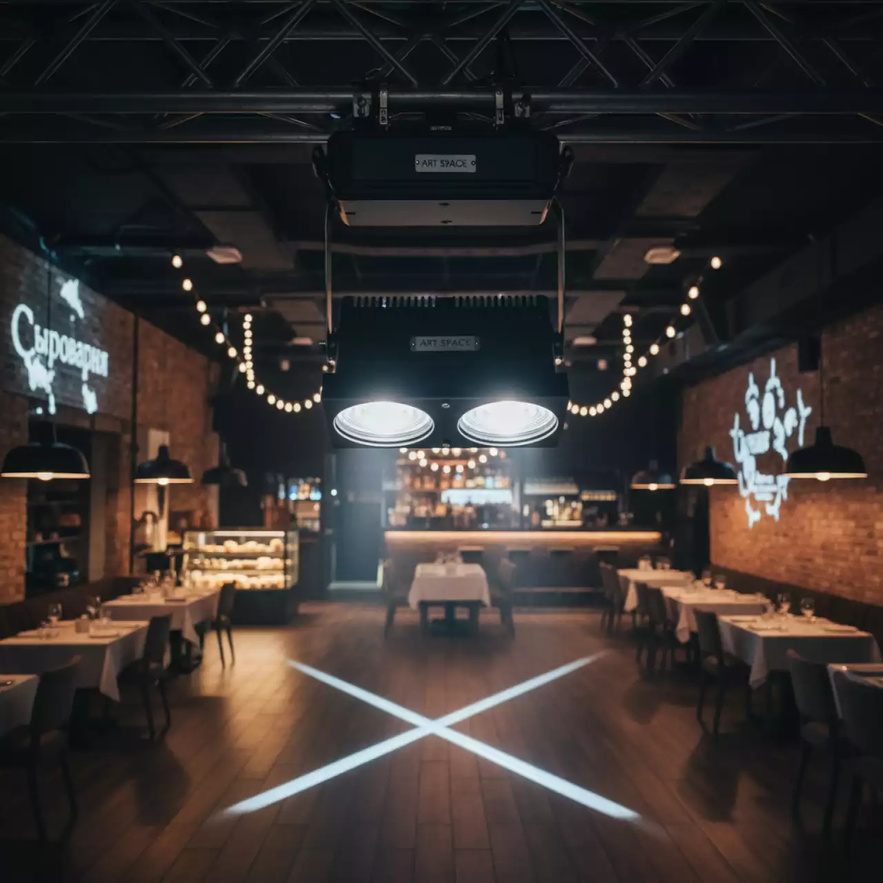 Аренда Прожектор светодиодный матричный COB Blinder 2х100W в ресторане «Сыроварня» — ART SPACE