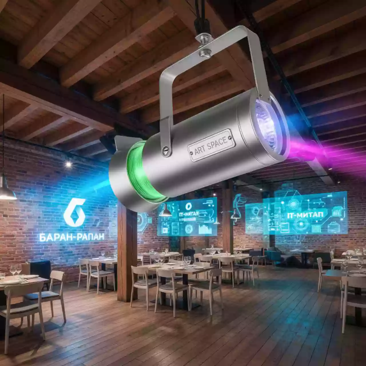 Аренда Прожектор световой ламповый LED PAR Eurolite PAR 64 long в ресторане «Баран-Рапан» — ART SPACE