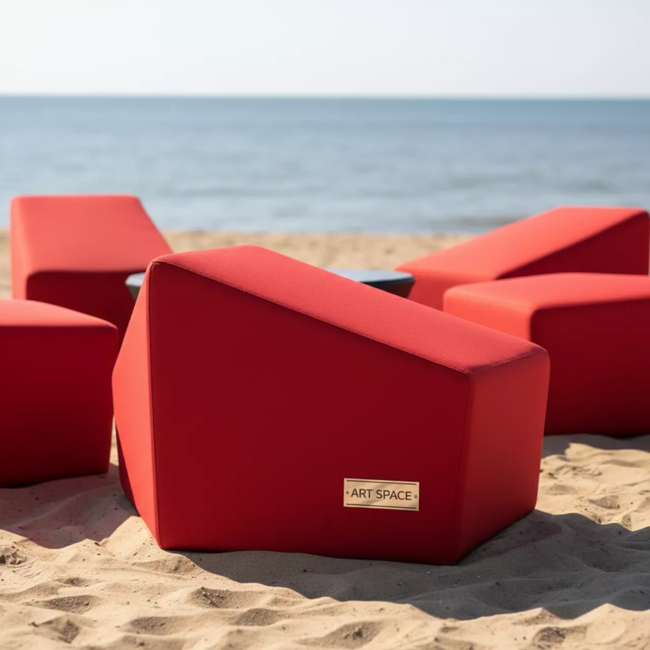 Аренда Пуф геометрия красный на пляже «Маяк» — ART SPACE