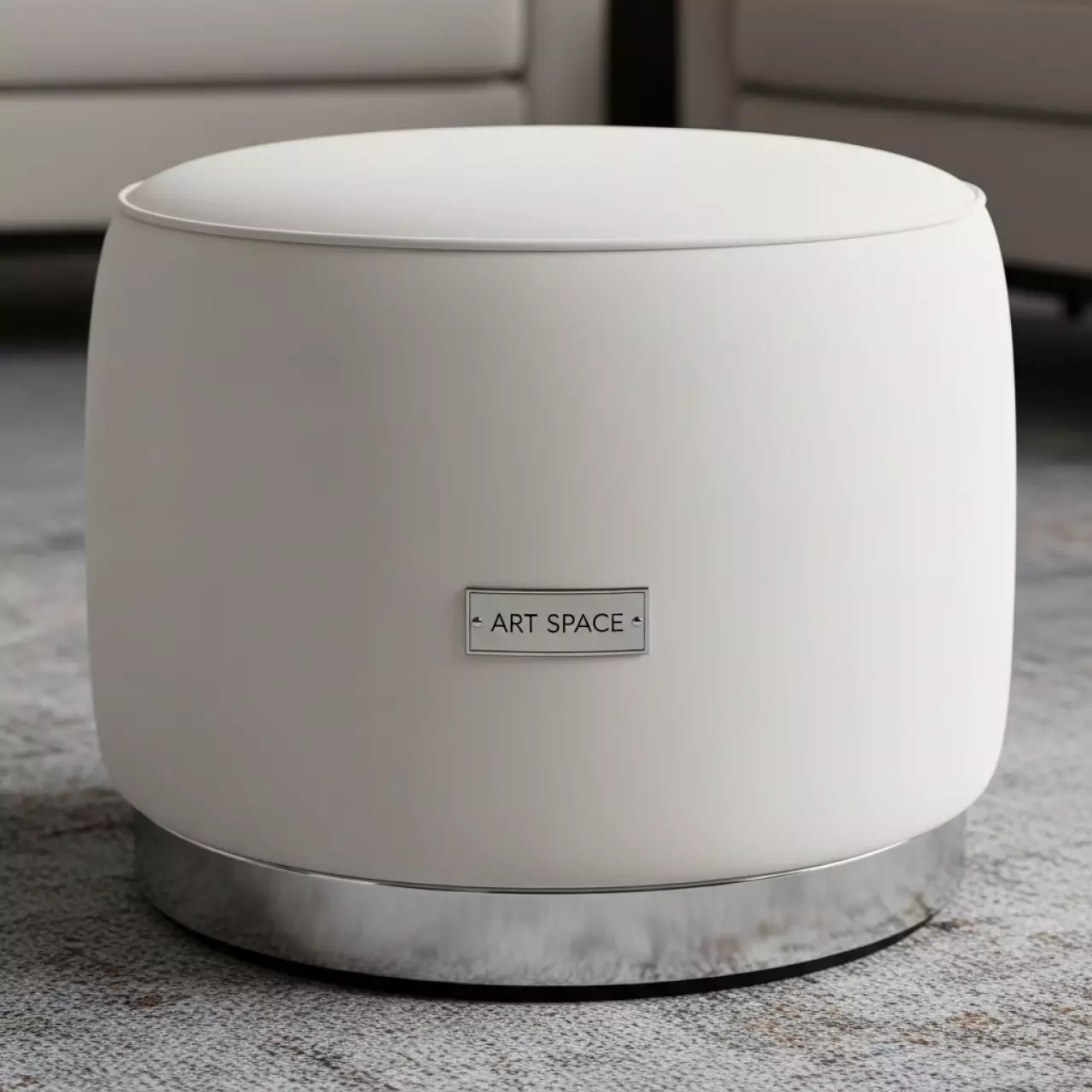 Аренда Пуф круглый серебряный молочный бархат в Поляна 1389 Отель и Спа — ART SPACE