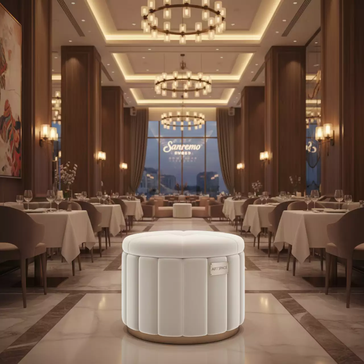 Аренда Пуф малый бархатный белый Норман в ресторане «Sanremo» — ART SPACE