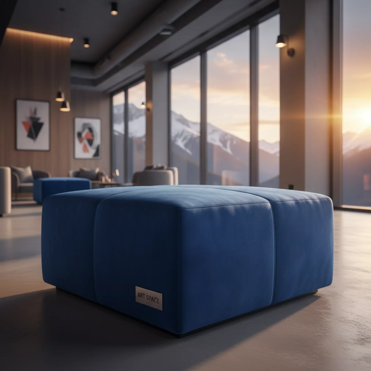 Аренда Пуф малый бархатный синий Норман в Radisson Hotel Rosa Khutor — ART SPACE