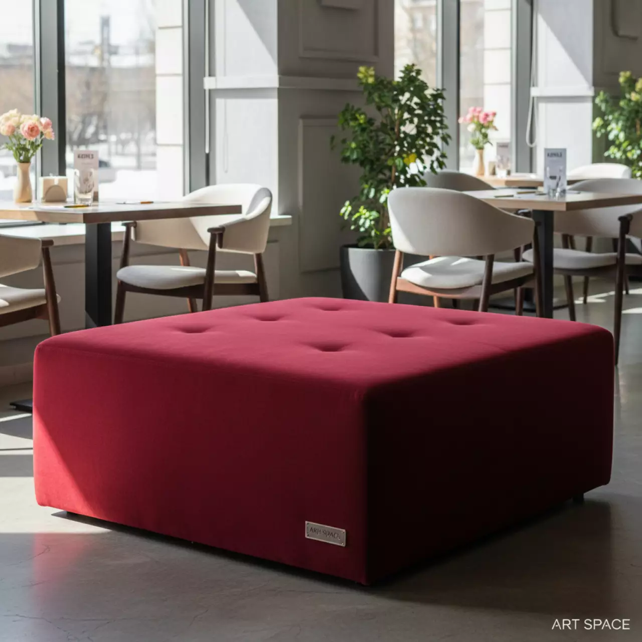 Аренда Пуф Норман большой бархатный красный в ресторане «Плакучая Ива» — ART SPACE
