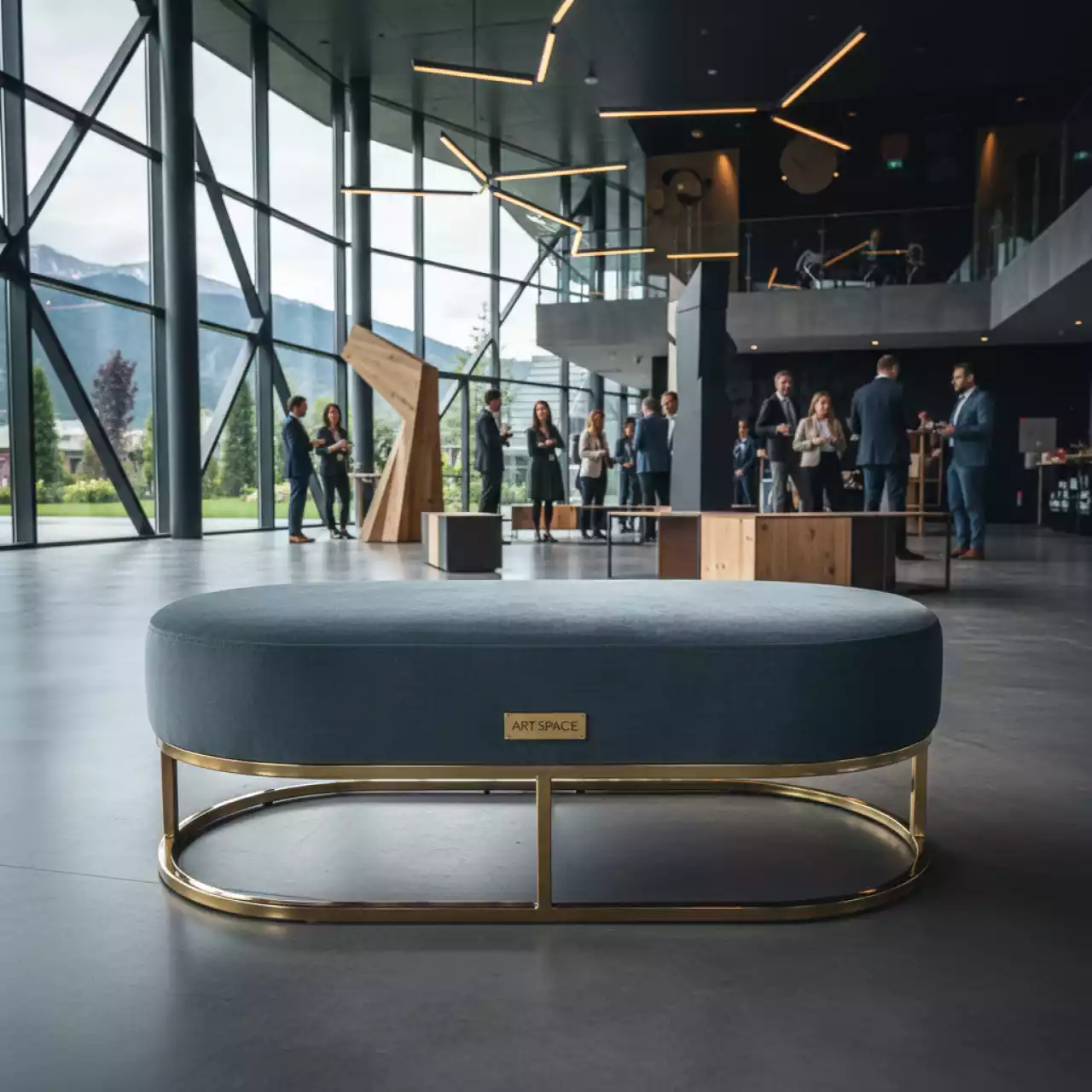 Аренда Пуф овал золотой серо голубой бархат в Radisson Blu Resort & Congress Centre — ART SPACE