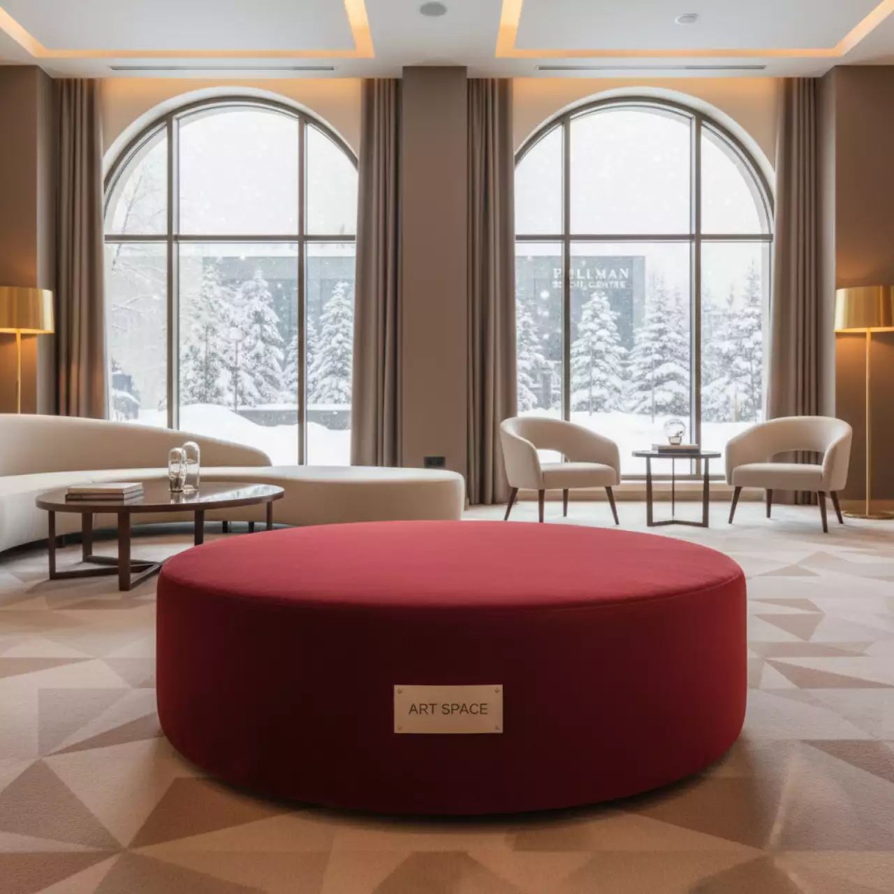 Аренда Пуф средний бархатный красный НОРМАН в Pullman Sochi Centre — ART SPACE