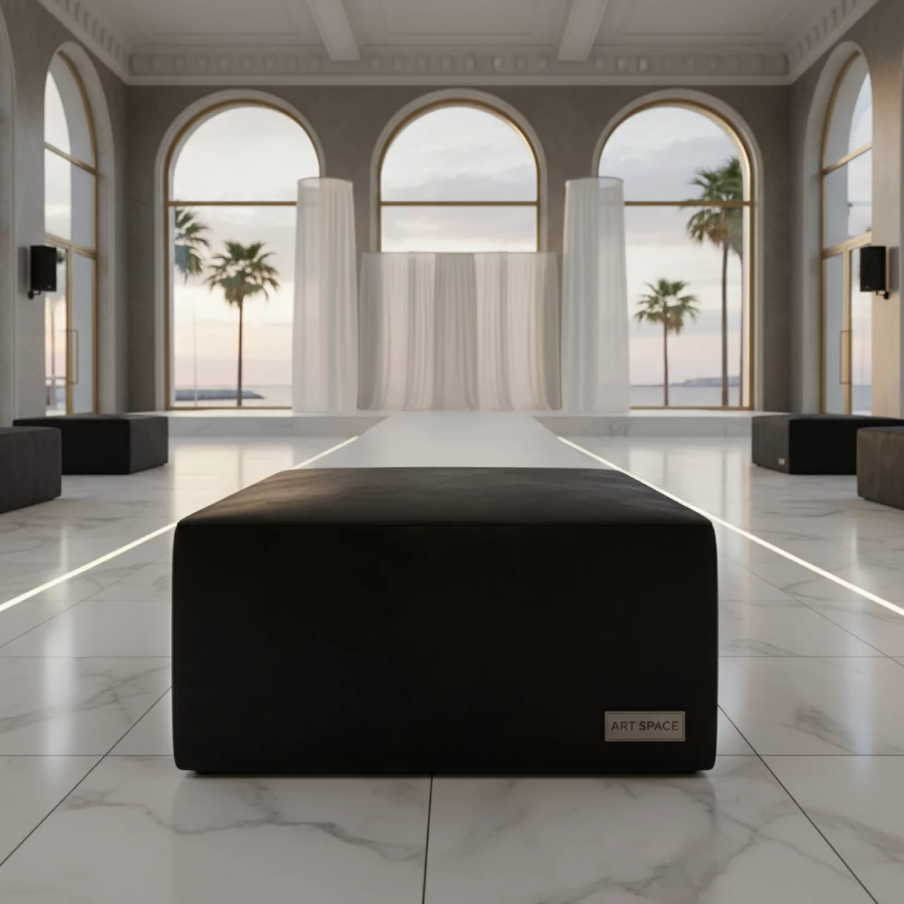 Аренда Пуф средний НОРМАН бархатный черный на территории Морпорта Сочи — ART SPACE