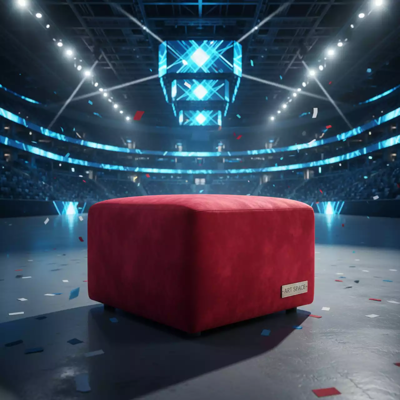 Аренда Пуф средний НОРМАН бархатный ярко красный в ледовом дворце «Большой» — ART SPACE