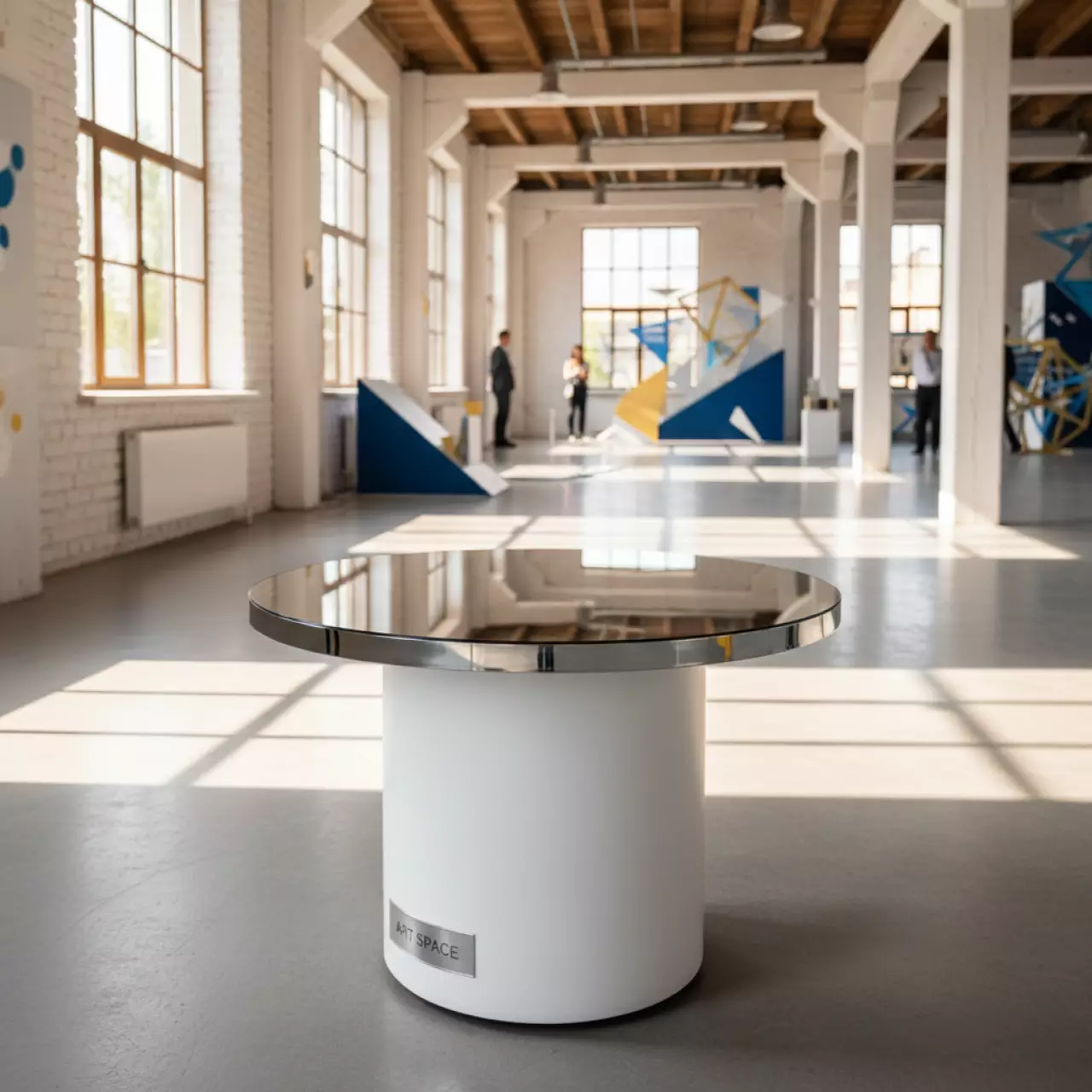 Аренда Пуф стол малый белый Норман с зеркальной столешницей в Grand Karat Sochi — ART SPACE