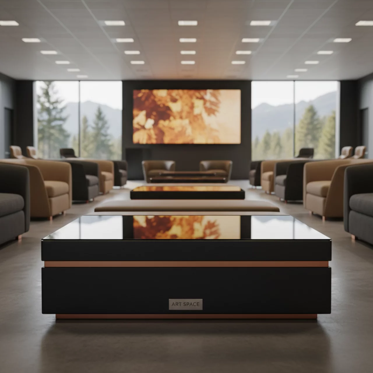 Аренда Пуф стол НОРМАН черный с зеркальной столешницей в санатории «Заполярье» — ART SPACE