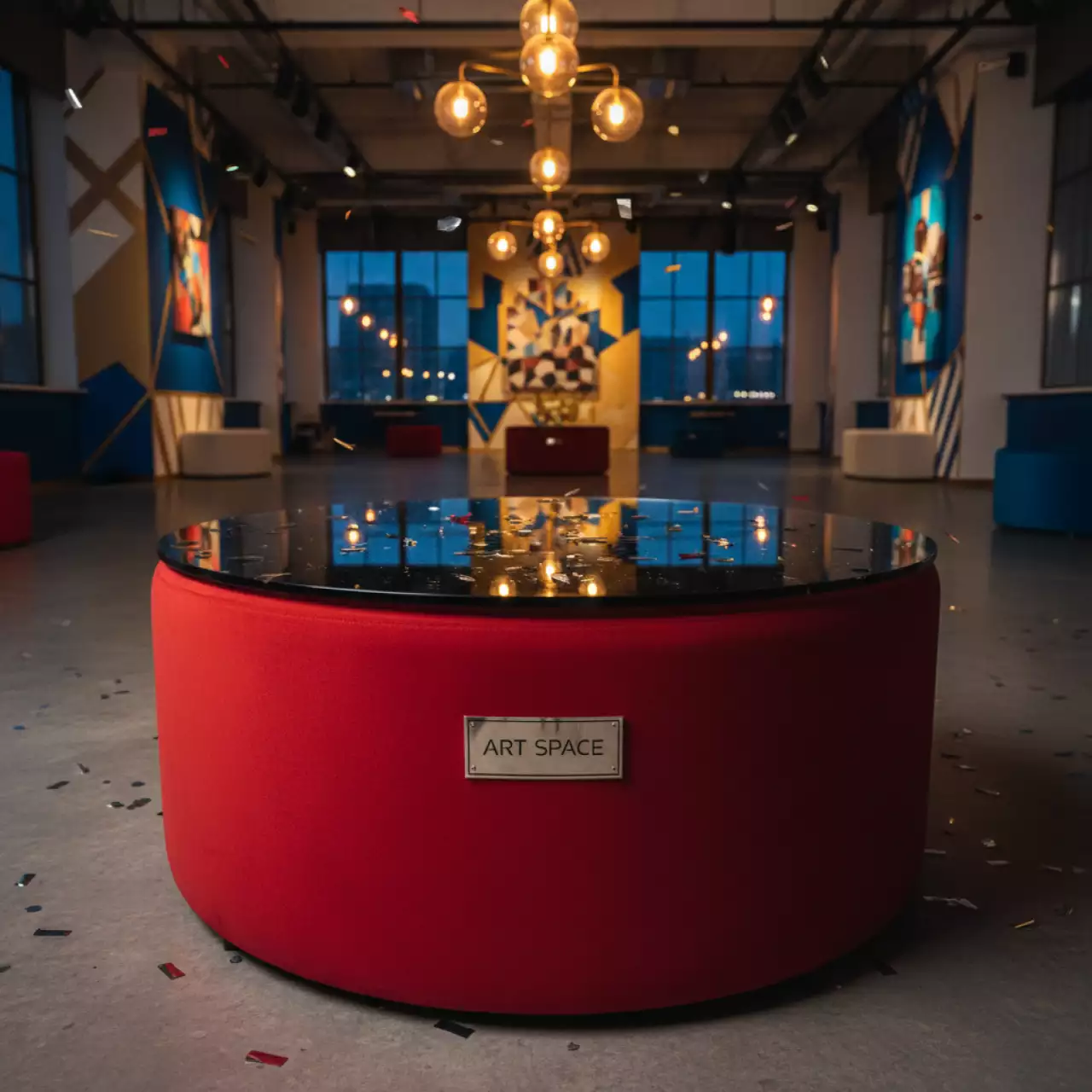 Аренда Пуф стол НОРМАН красный с зеркальной столешницей в санатории «Русь» — ART SPACE