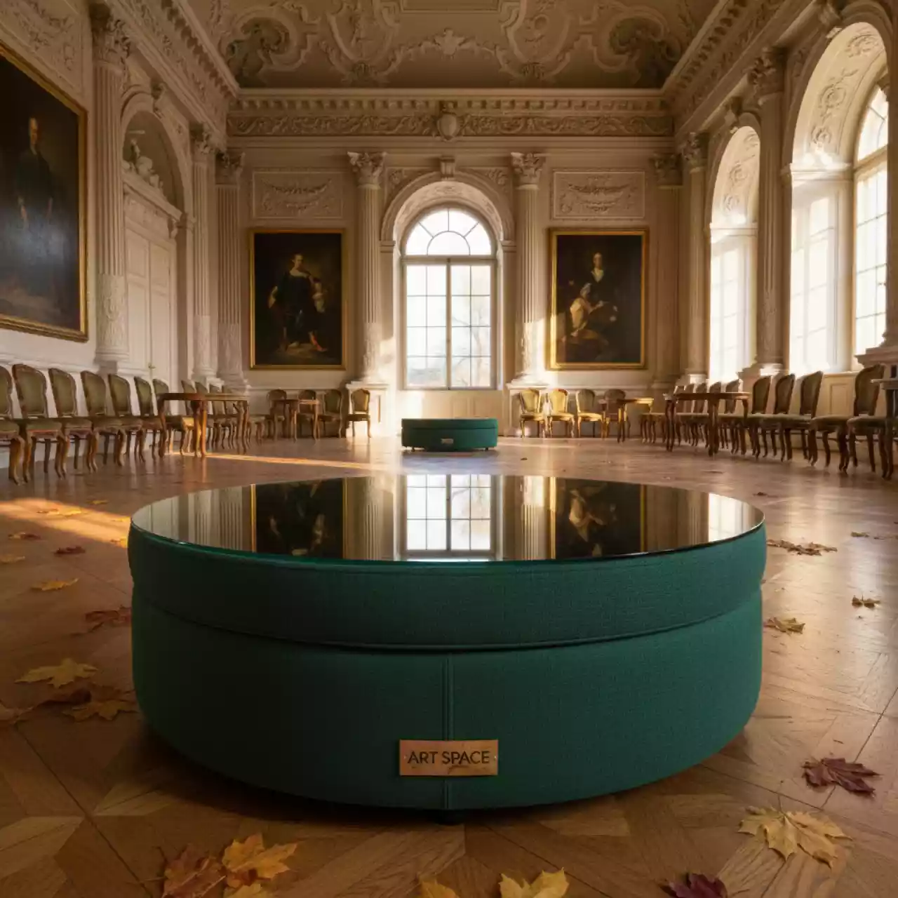 Аренда Пуф стол средний Кокет с зеркальной столешницей в усадьбе Голицына — ART SPACE