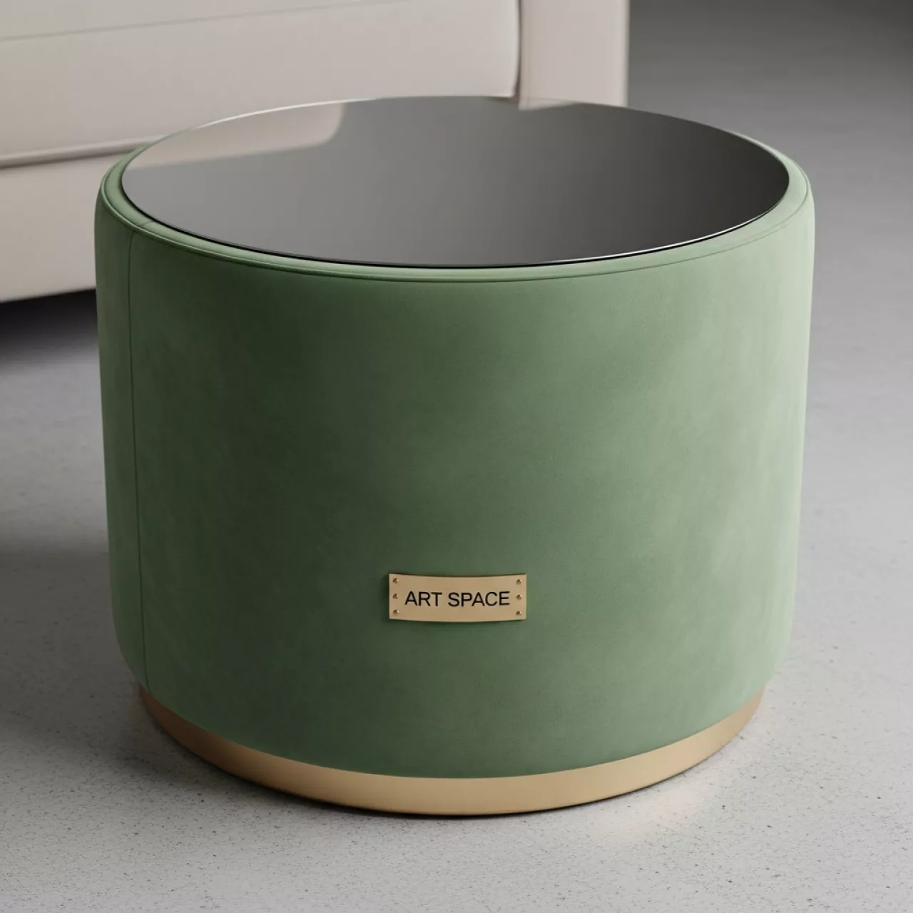 Аренда Пуф стол средний НОРМАН эвкалиптовый с зеркальной столешницей в Mantera Supreme — ART SPACE