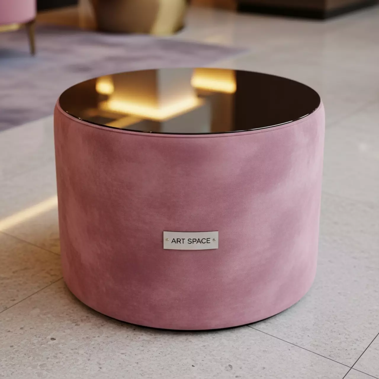 Аренда Пуф стол средний НОРМАН розовый с зеркальной столешницей в отеле Hyatt Regency Sochi — ART SPACE