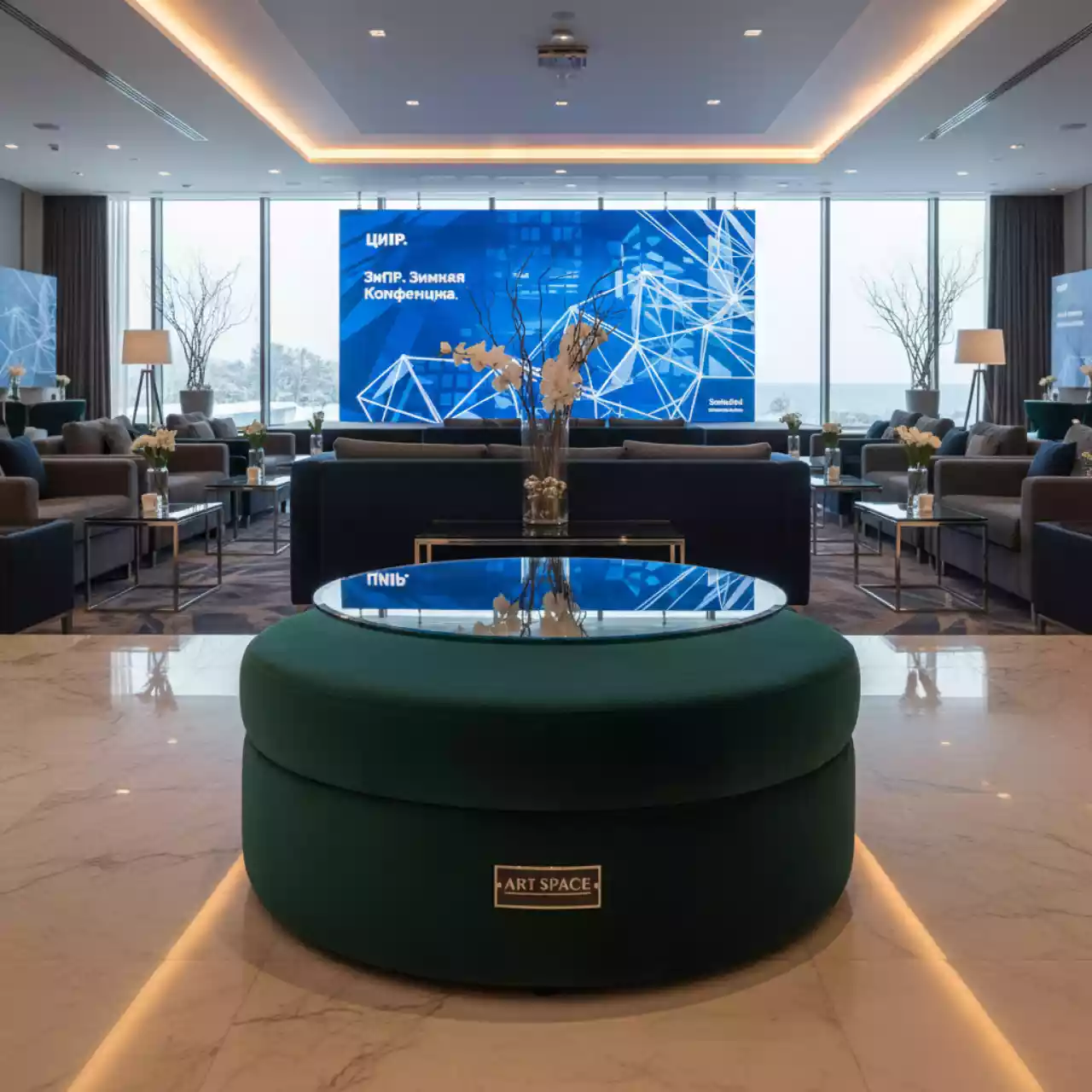 Аренда Пуф стол средний НОРМАН зеленый с зеркальной столешницей в Swissôtel Resort Sochi Kamelia — ART SPACE