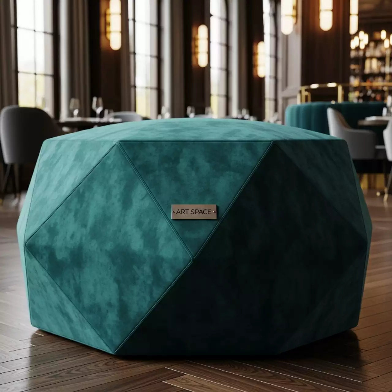 Аренда Пуфик Big shape aquamarine polygonal в ресторане «Магадан» — ART SPACE