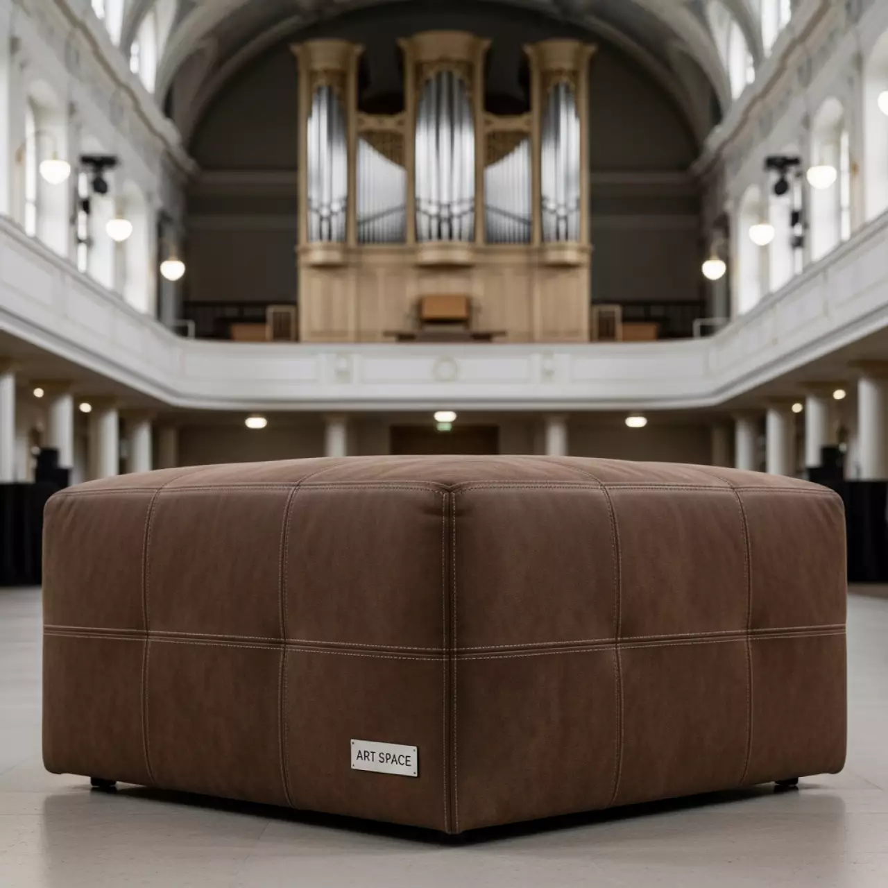 Аренда Пуфик коричневый с квадратной стежкой в Зале органной и камерной музыки — ART SPACE