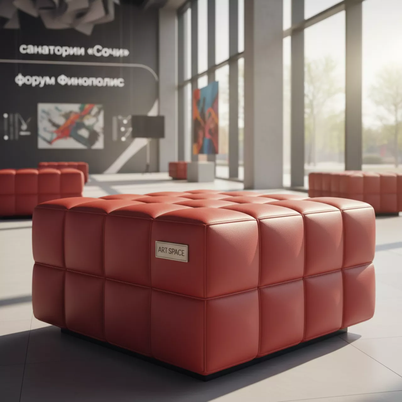 Аренда Пуфик красный с квадратной стежкой в санатории «Сочи» — ART SPACE