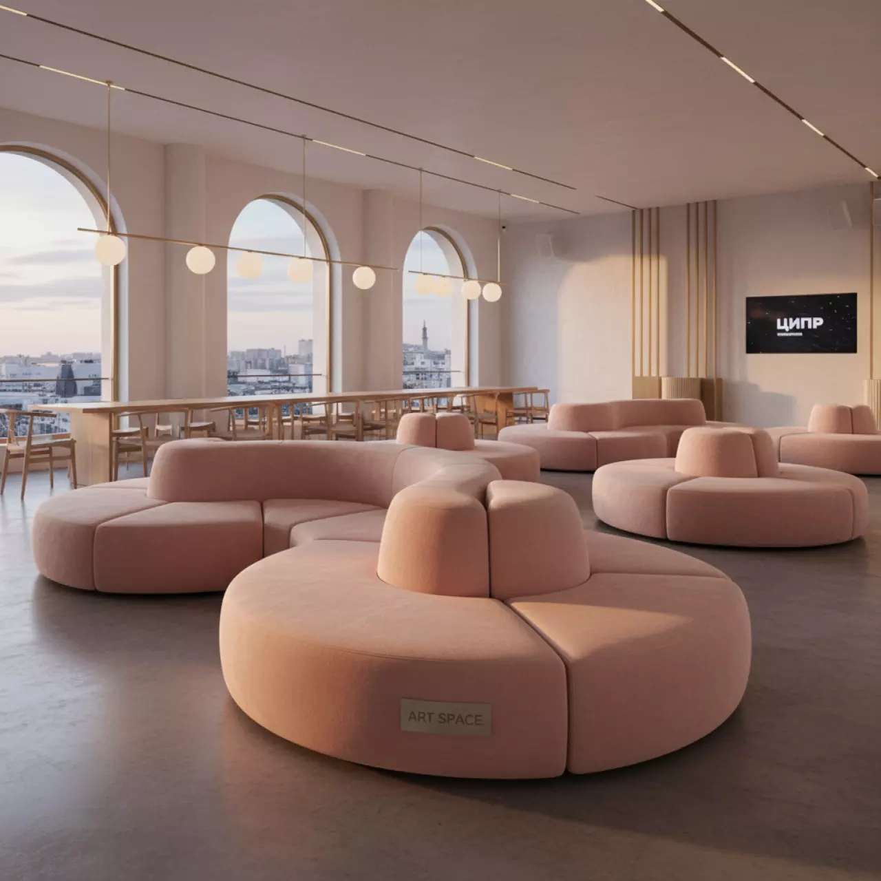 Аренда Пуфик круглый розовый в ресторане «La Terrazza» — ART SPACE