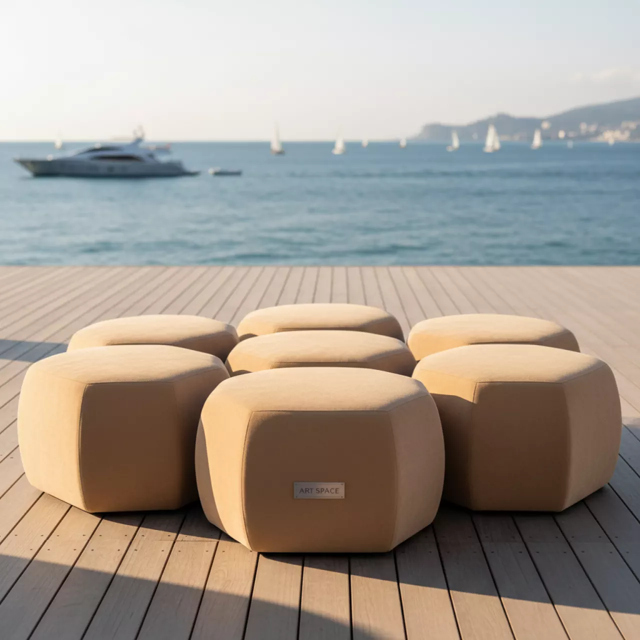 Аренда Пуфик многоугольный бежевый на парусной регате (Сочи) — ART SPACE