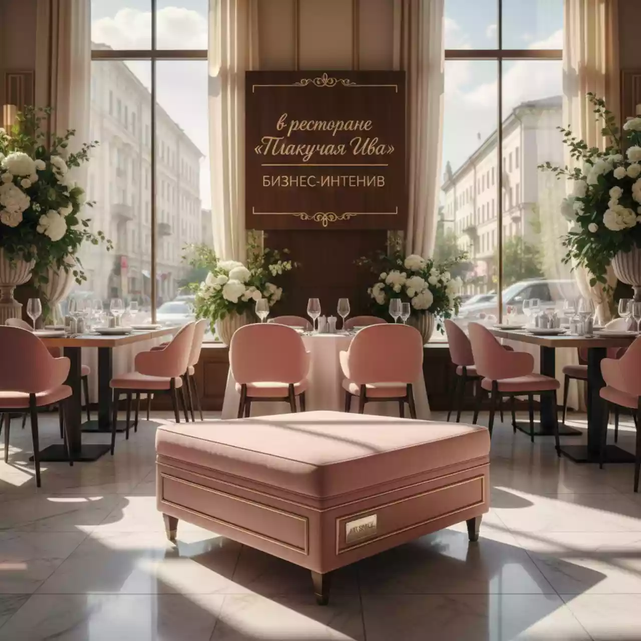 Аренда Пуфик треугольный пудрово розовый в ресторане «Плакучая Ива» — ART SPACE