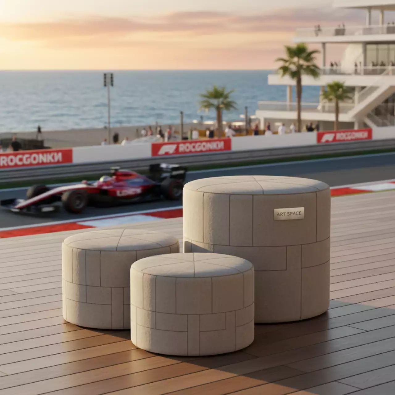 Аренда Пуфы бежевые Норман набор из 3 в пляжном комплексе VinoGrad — ART SPACE