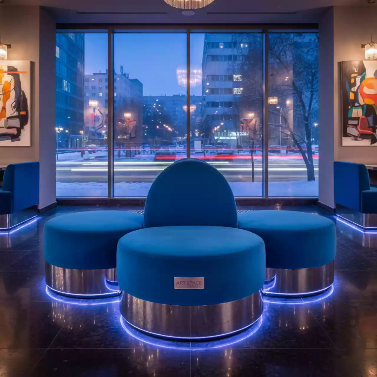 Аренда Пуфы НОРМАН голубые набор из 3 в ресторане «D.O.M» — ART SPACE