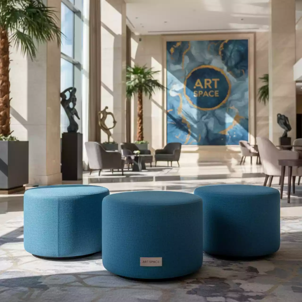 Аренда Пуфы синие Норман набор из 3 в Rodina Grand Hotel & SPA — ART SPACE