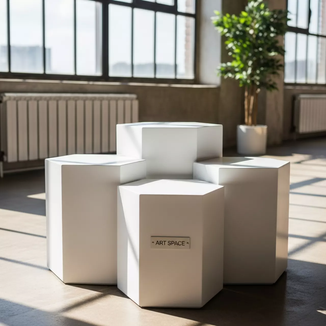 Аренда Пуфы столы белые НОРМАН набор из 3 в ресторане «Баран-Рапан» — ART SPACE