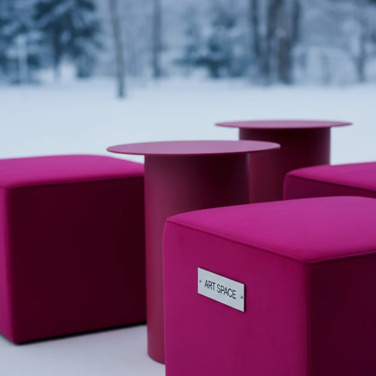Аренда Пуфы столы фуксия НОРМАН набор из 3 на вилле «Анна» — ART SPACE
