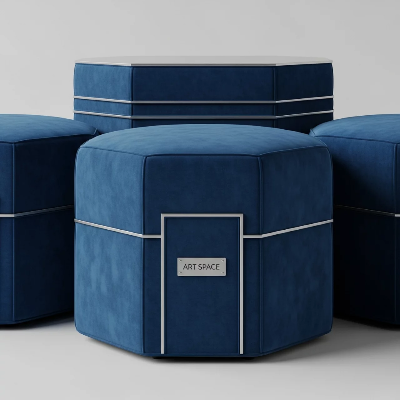 Аренда Пуфы столы голубые НОРМАН набор из 3 в ресторане «D.O.M» — ART SPACE