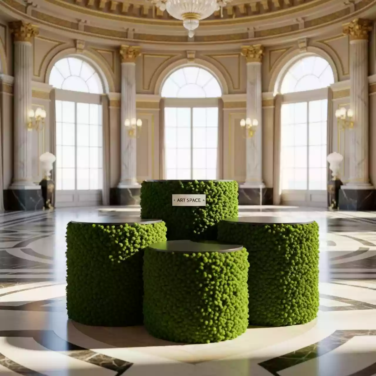 Аренда Пуфы столы мшистые НОРМАН набор из 3 в казино «Сочи» — ART SPACE