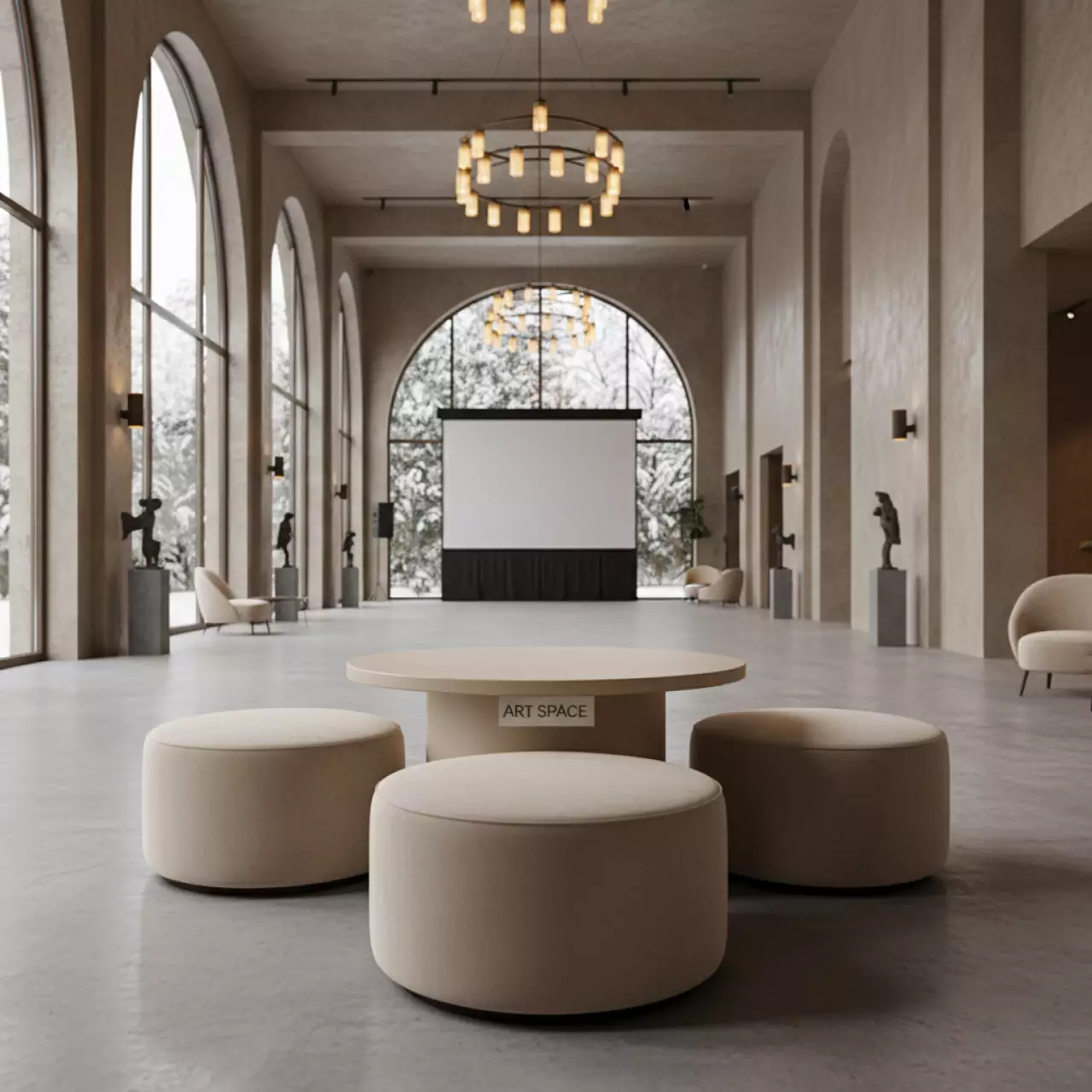 Аренда Пуфы столы Норман бежевые набор из 3 в санатории «Русь» — ART SPACE