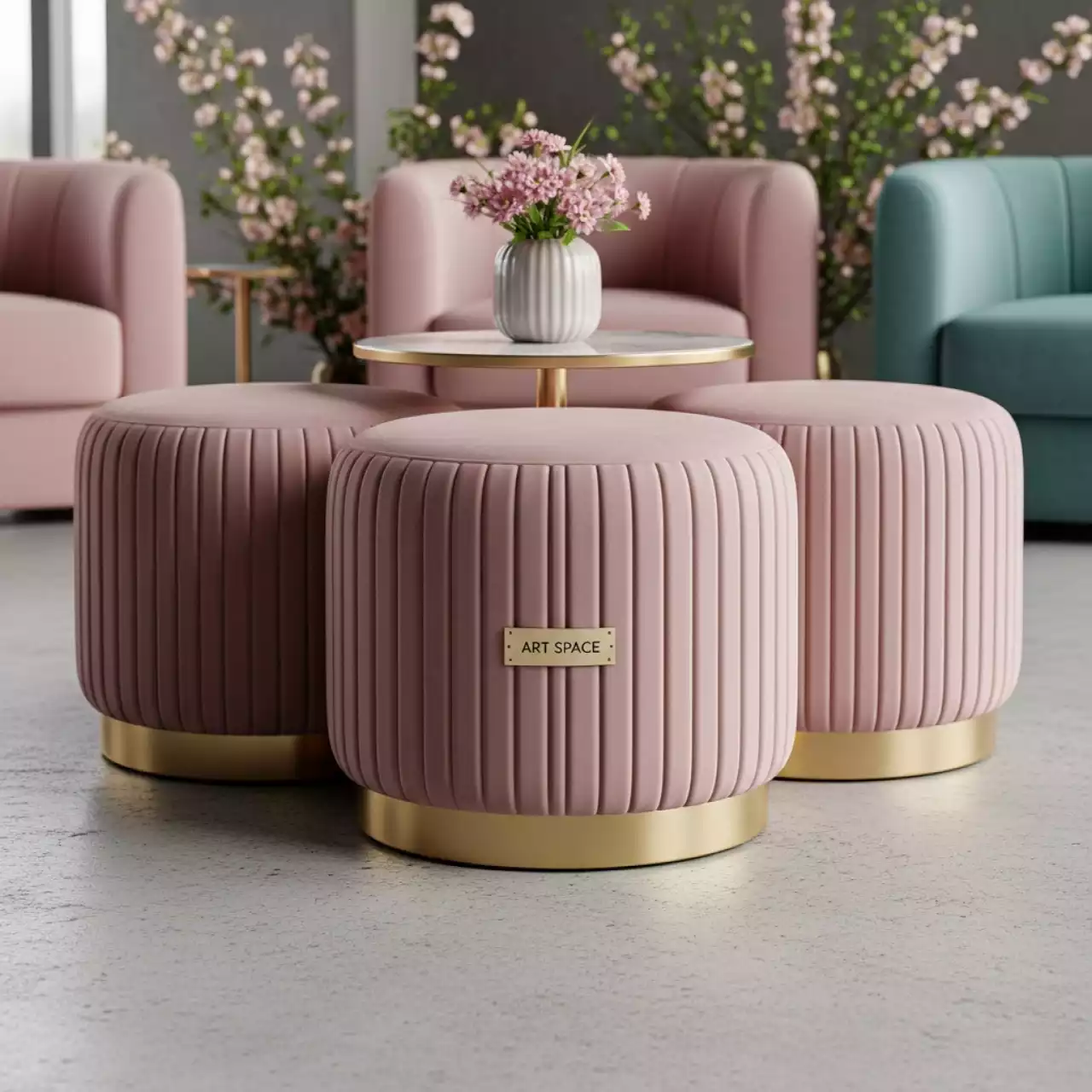 Аренда Пуфы столы НОРМАН розовые набор из 3 в Sport Inn Hotel & Wellness — ART SPACE