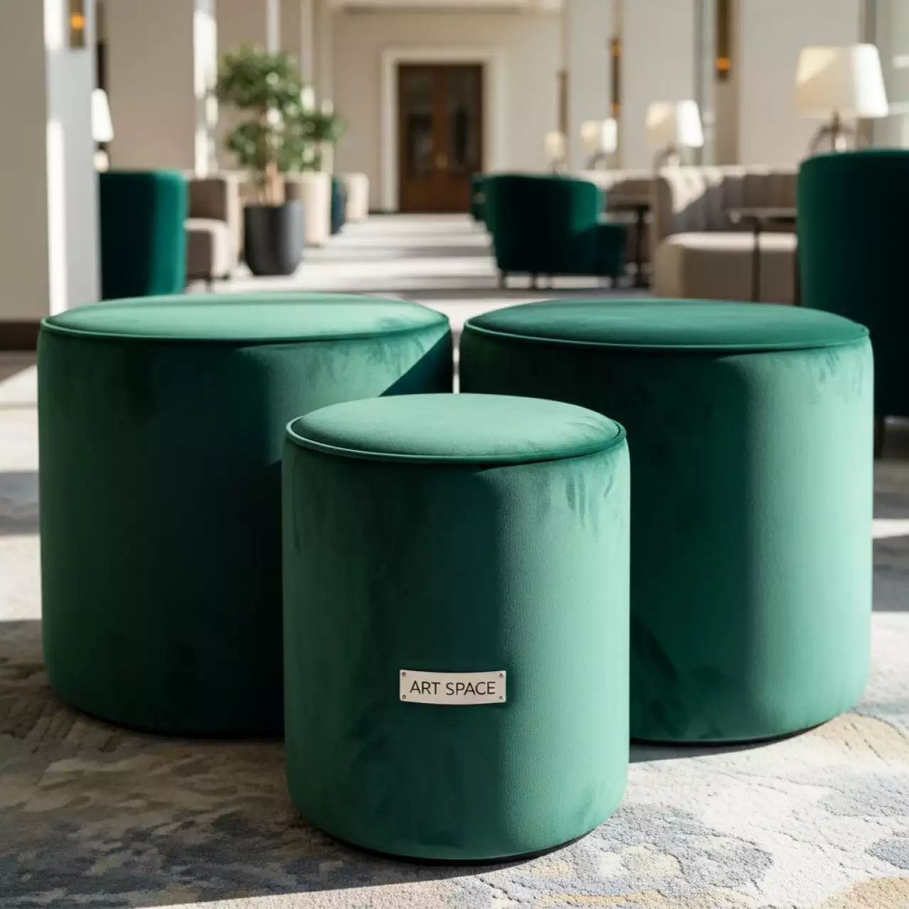 Аренда Пуфы столы НОРМАН зеленые набор из 3 в Radisson Collection Paradise — ART SPACE