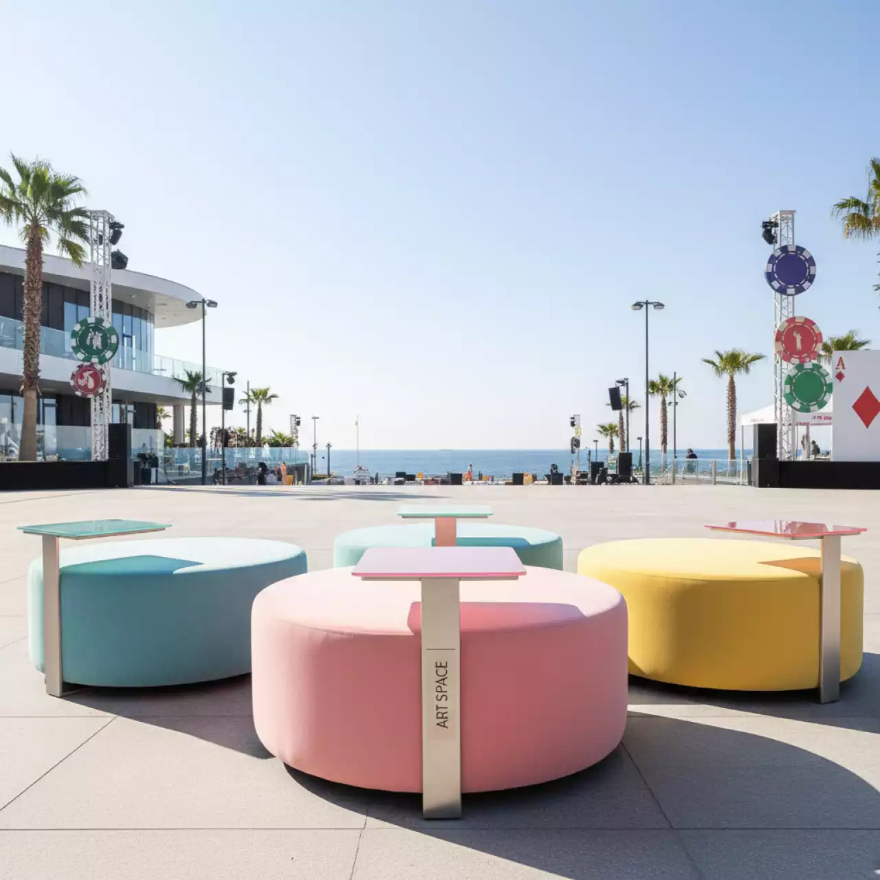 Аренда Пуфы столы ШОЛЛЬ набор из 3 на Имеретинской набережной — ART SPACE