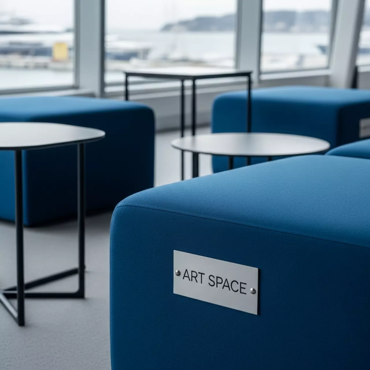 Аренда Пуфы столы синие НОРМАН набор из 3 на парусной регате (Сочи) — ART SPACE