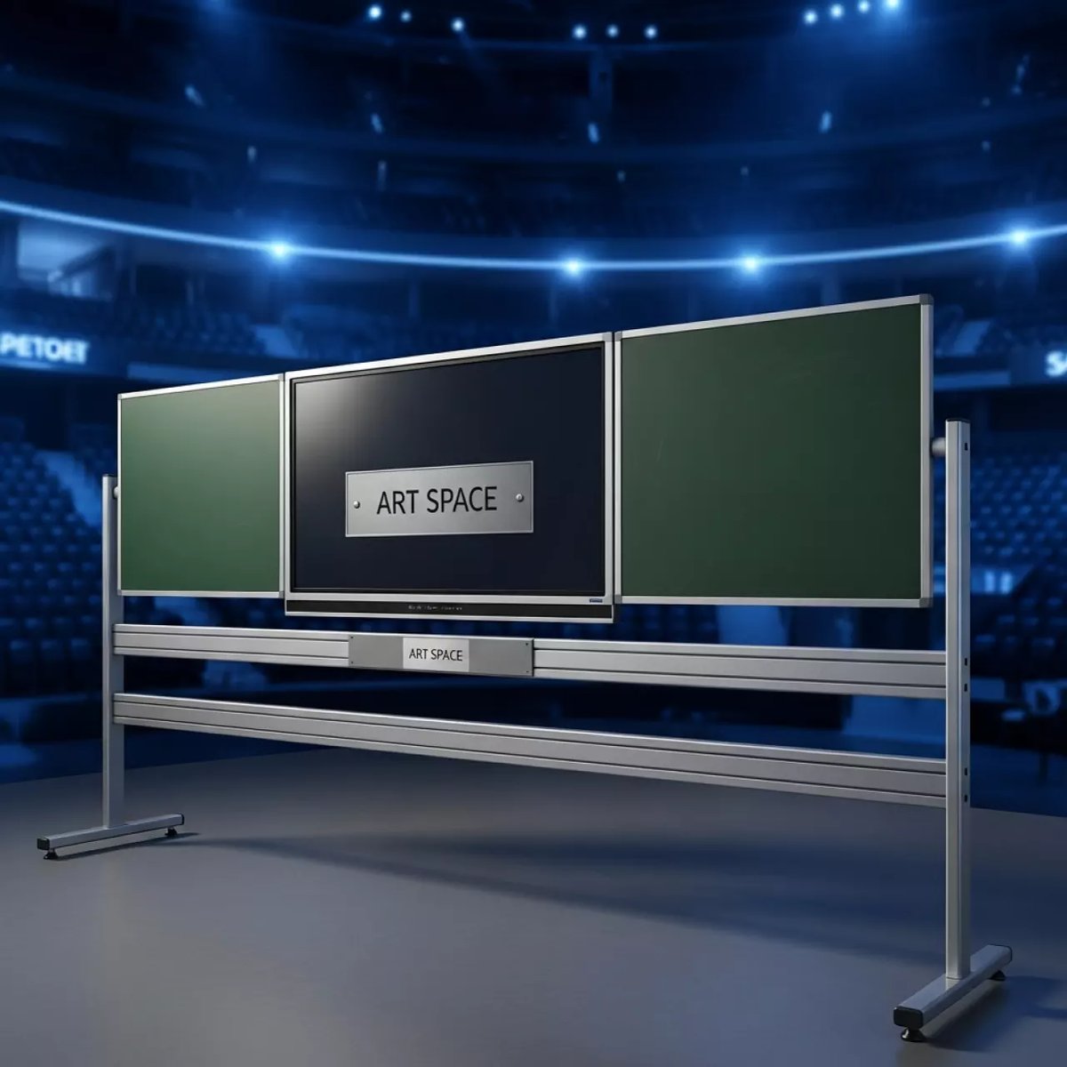 Аренда Рельсовая система Skilo с четырьмя меловыми досками и интерактивной панелью 75 в ледовой арене «Шайба» — ART SPACE