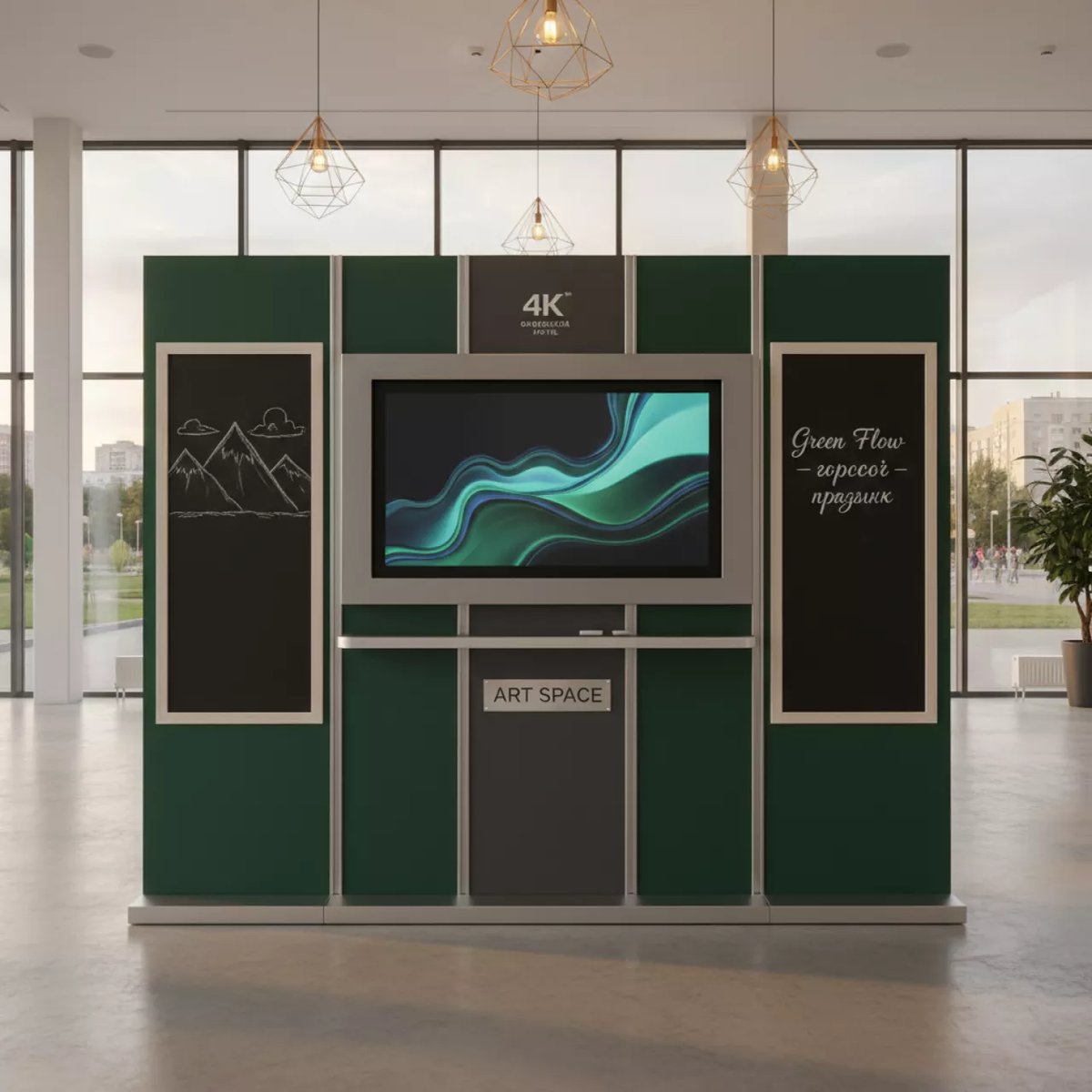 Аренда Рельсовая система Skilo с двумя меловыми досками и интерактивной панелью 65 в Green Flow Hotel — ART SPACE