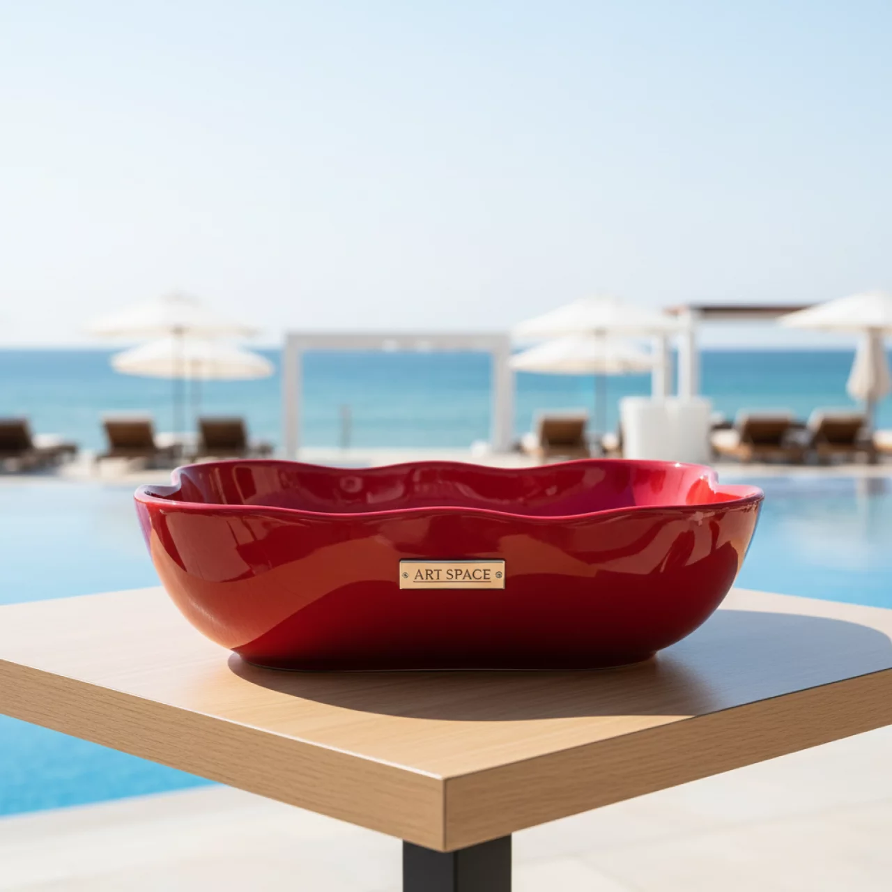 Аренда Салатник фуршетный с волнистым краем красный 330х265х80 в пляжном комплексе VinoGrad — ART SPACE