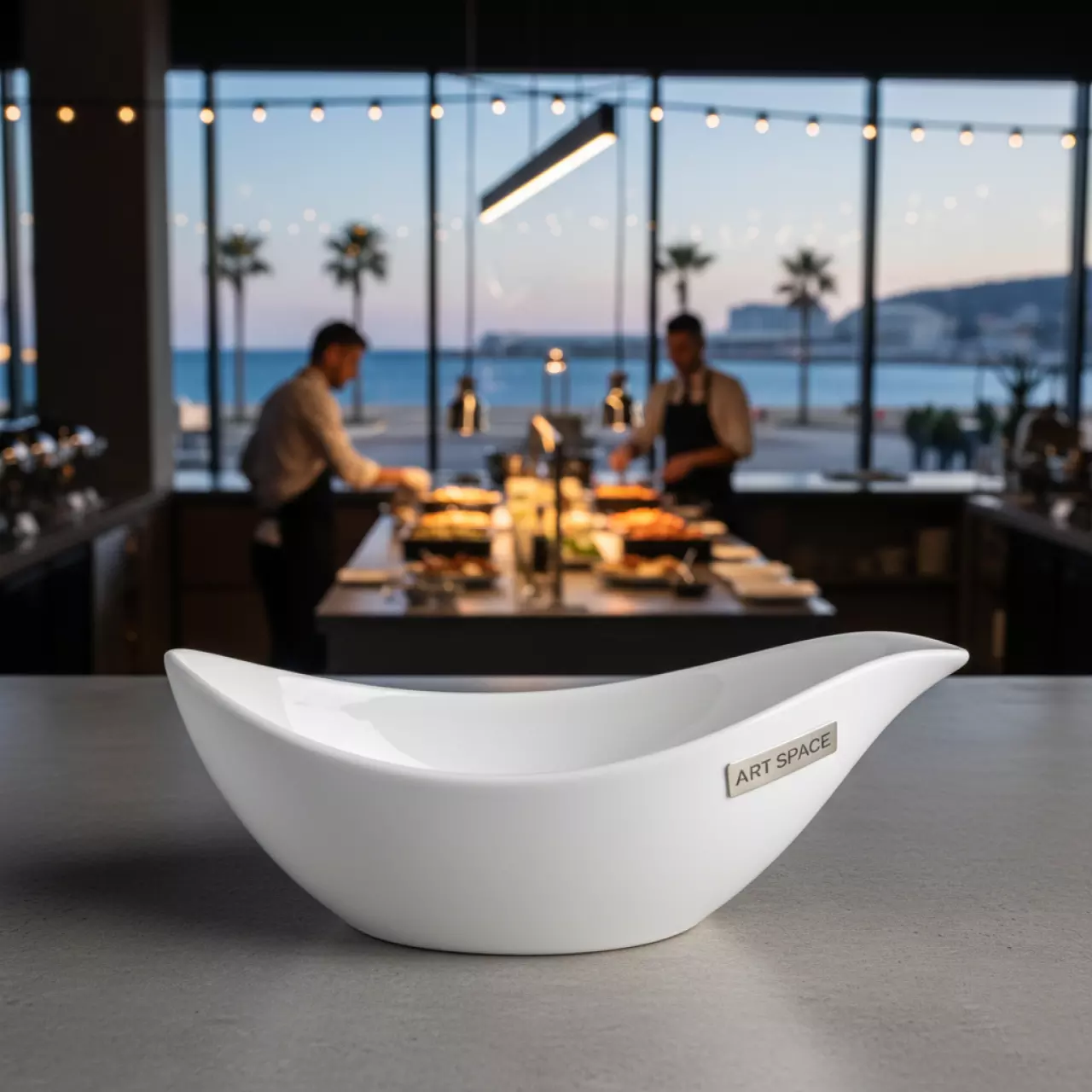 Аренда Салатник лист белый 58 мл 135х75 мм на территории Морпорта Сочи — ART SPACE