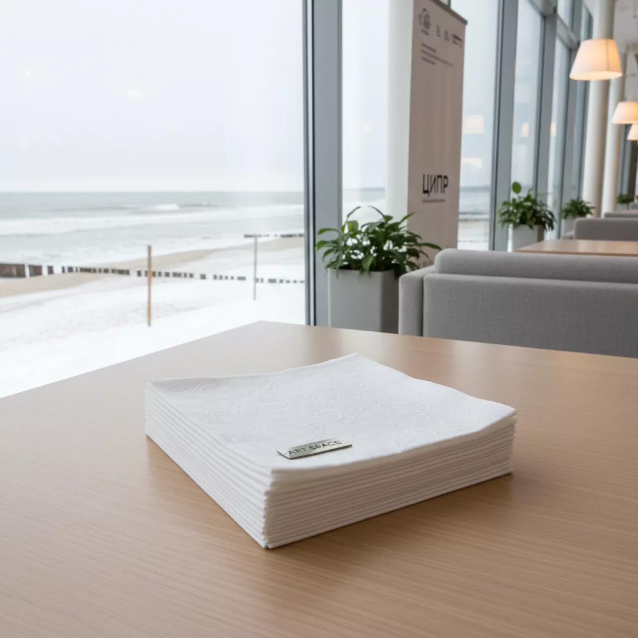 Аренда Салфетки белые 40х40 см орнамент "запятые" на пляже «Мандарин» — ART SPACE