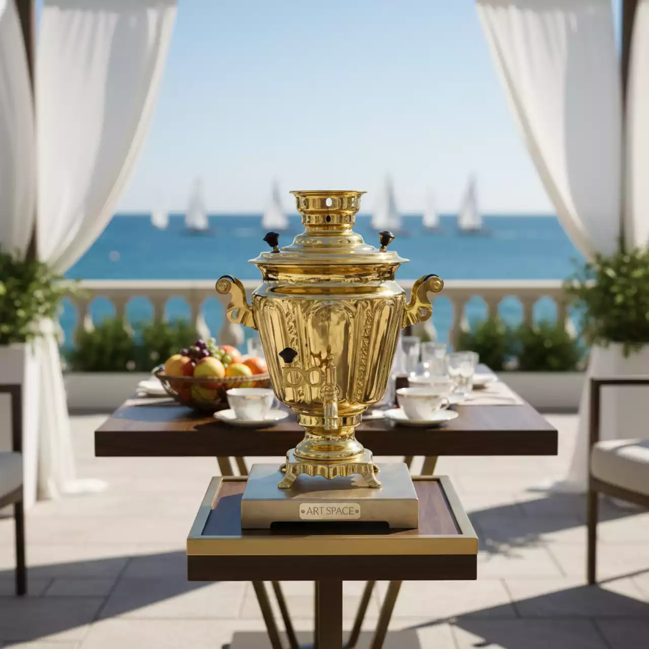 Аренда Самовар дровяной 4 л золотой на парусной регате (Сочи) — ART SPACE